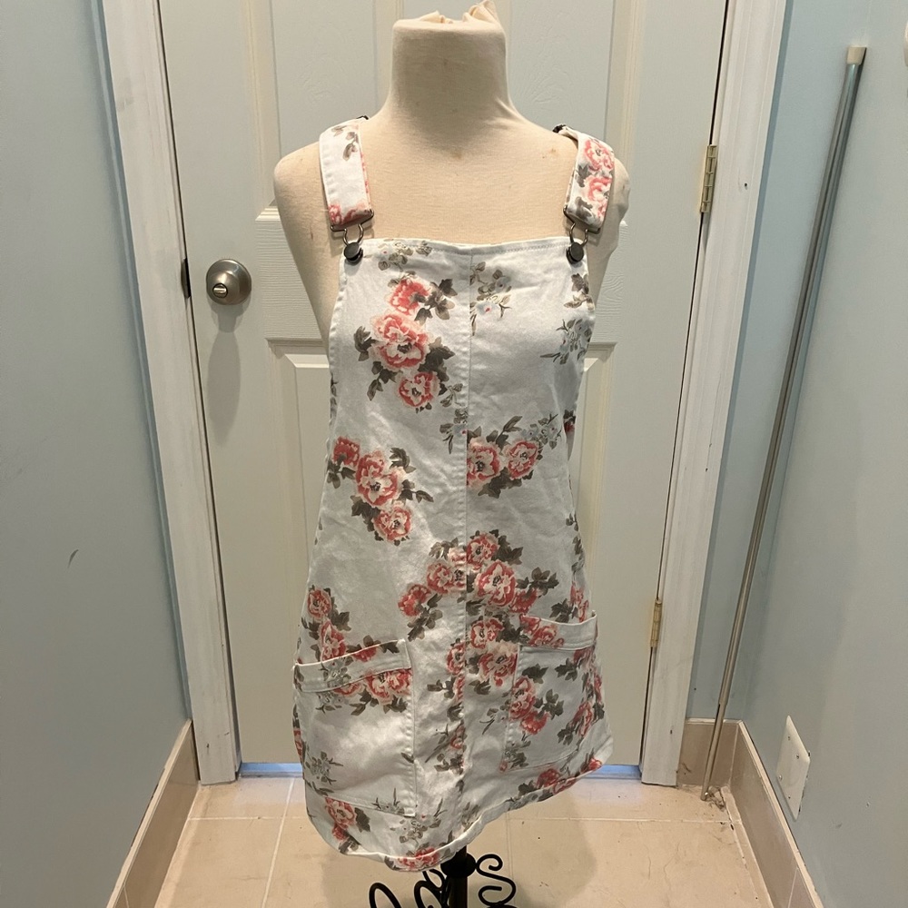 Floral Overall White Jumpsuit Dress